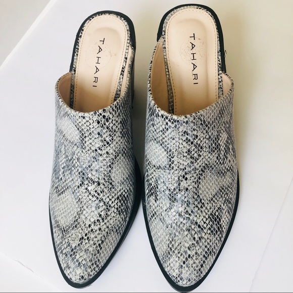Tahari Shoes - Tahari Gray Snakeskin Mules with Block Heel